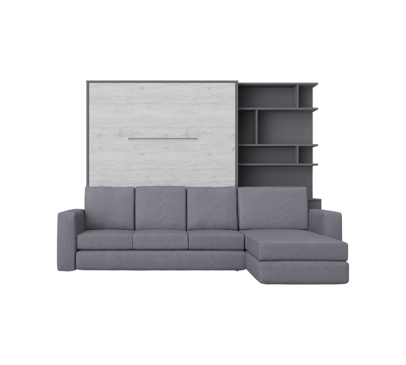 Murphy Bed INVENTO European Queen size with a Sectional Sofa and a Bookcase