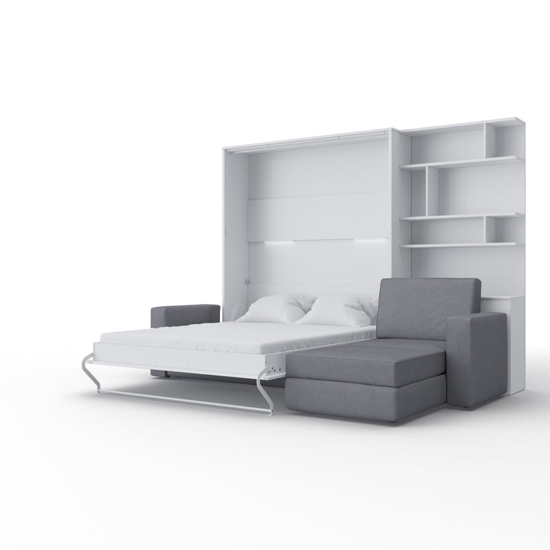 Murphy Bed INVENTO European Queen size with a Sectional Sofa and a Bookcase, mattress included