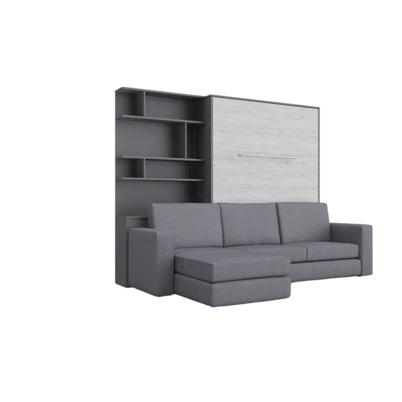 Murphy Bed Full XL Vertical with a Sectional Sofa and a Bookcase Invento