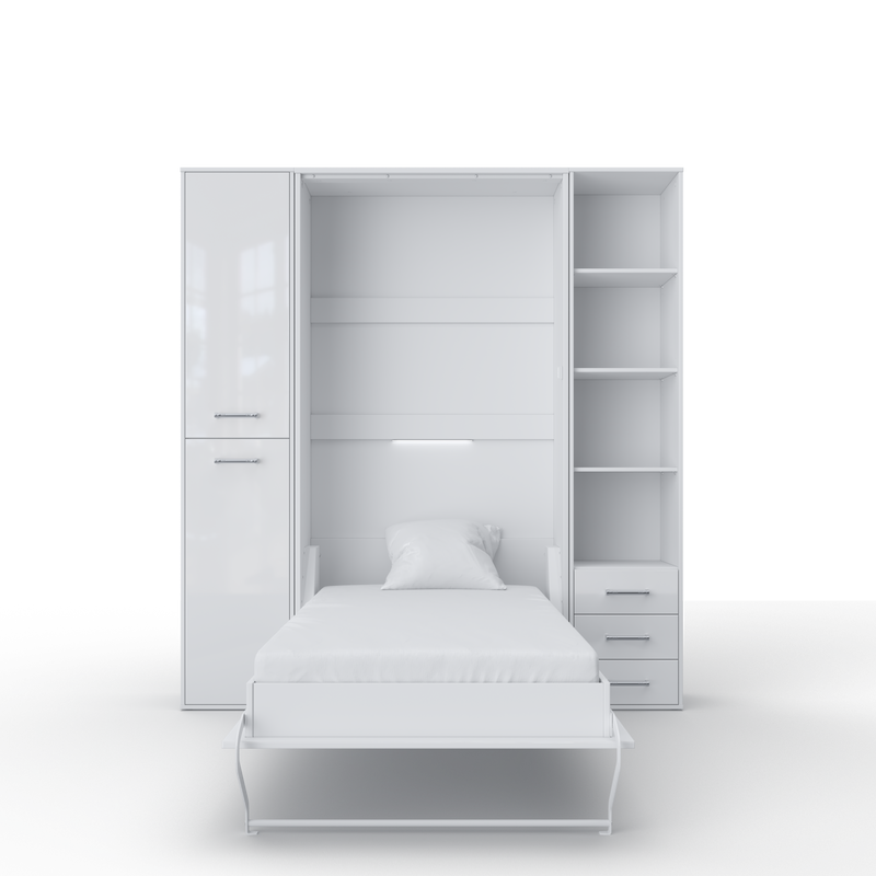 Invento Vertical Wall Bed, European Full XL Size with 2 cabinets