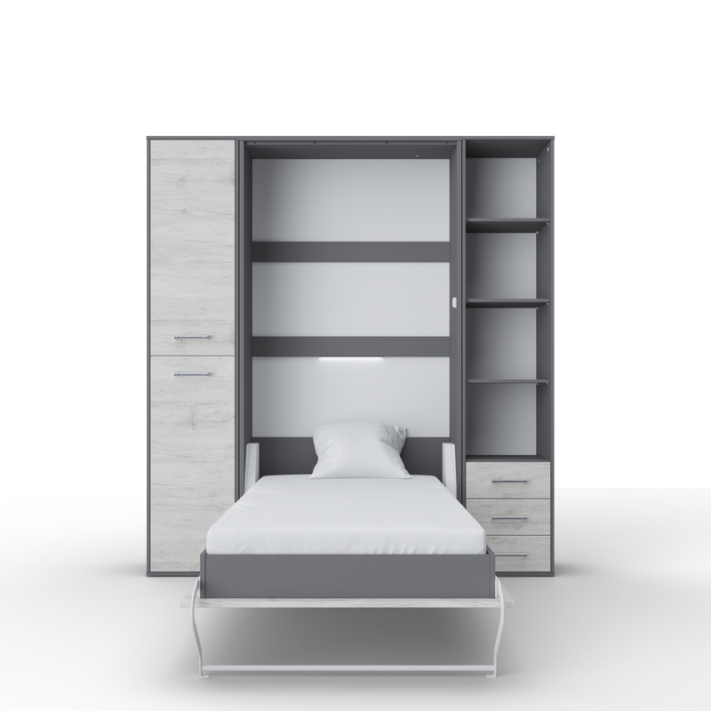 Vertical Murphy Bed Invento, European Queen Size with mattress and 2 storage cabinets