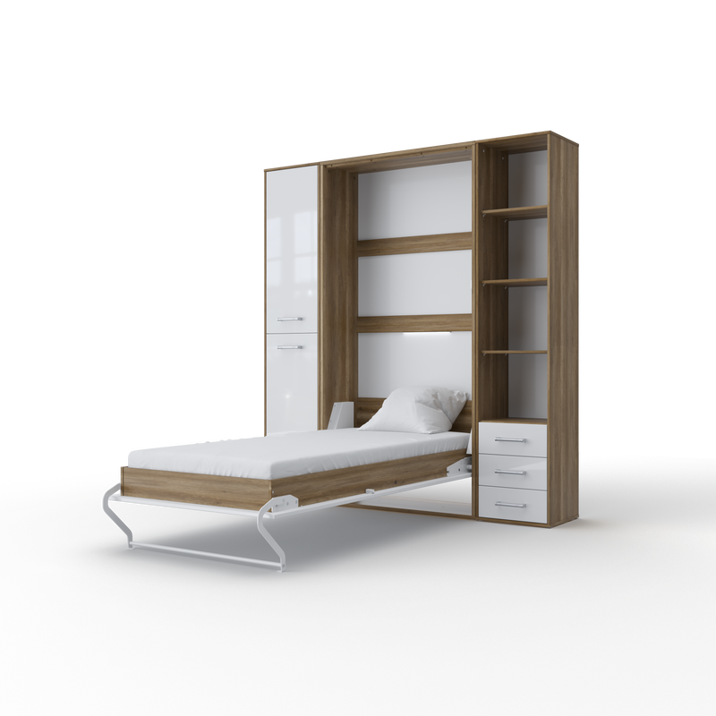 Invento Vertical Wall Bed, European Full XL Size with 2 cabinets