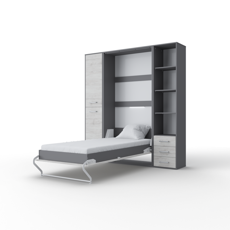 Invento Vertical Wall Bed, European Full XL Size with 2 cabinets