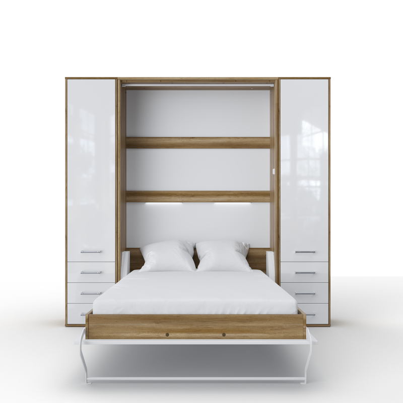 Invento Vertical Wall Bed, European Full XL Size with 2 cabinets