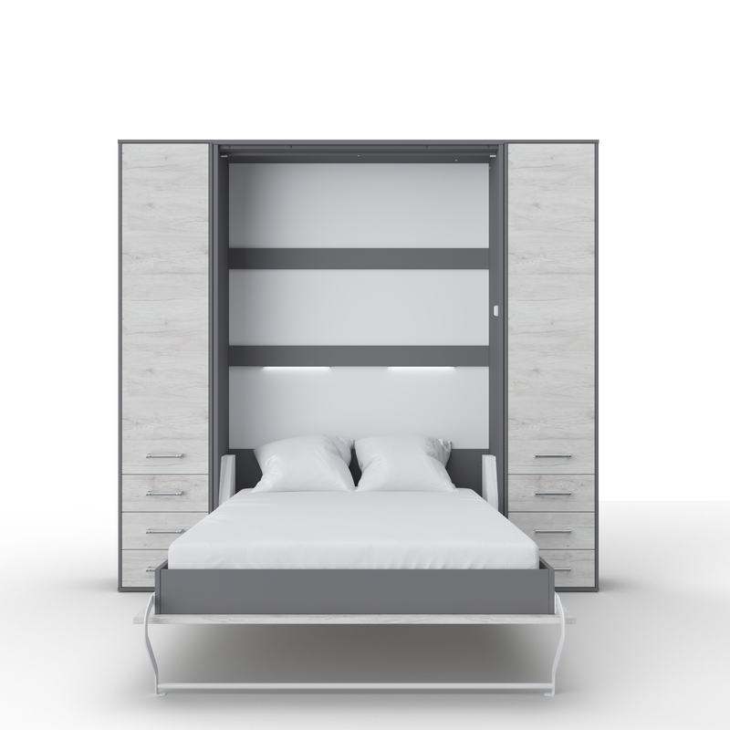 Vertical Murphy Bed Invento, European Queen Size with 2 cabinets