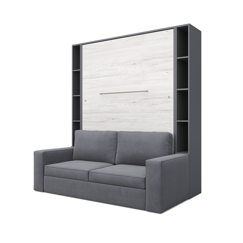 Vertical European FULL size Murphy Bed Invento with a Sofa and two Cabinets