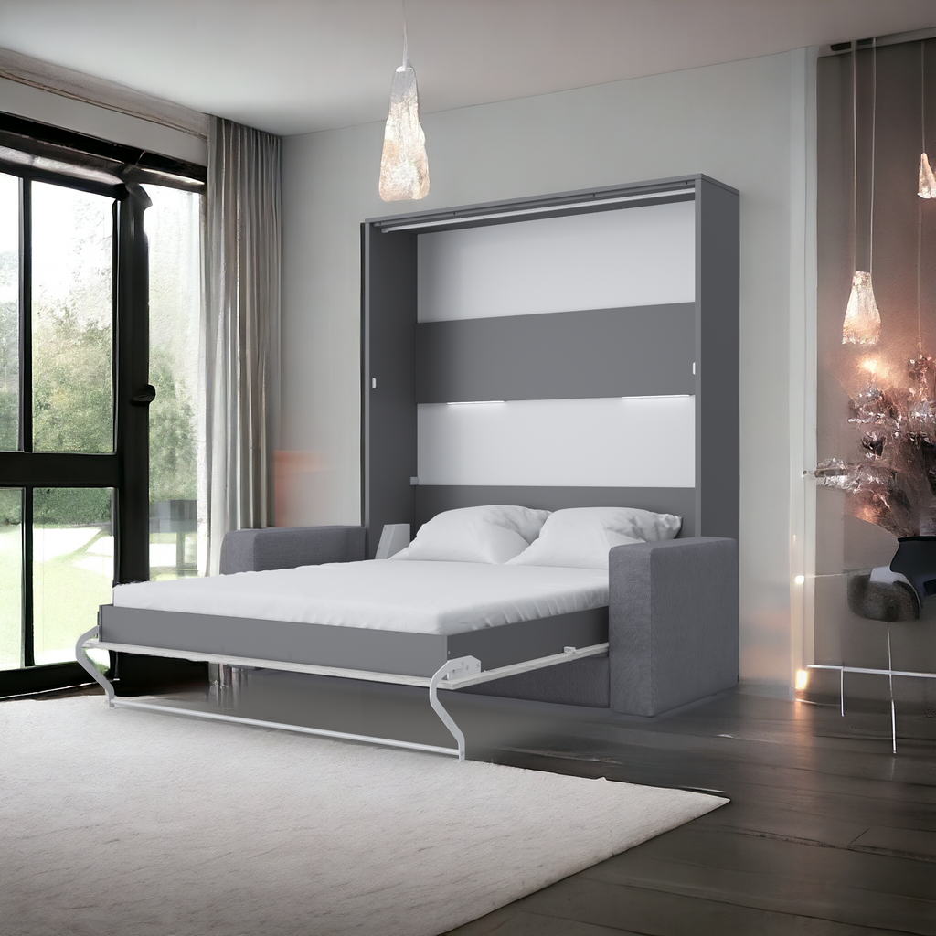 European Queen size Vertical Murphy Bed Invento with a Sofa