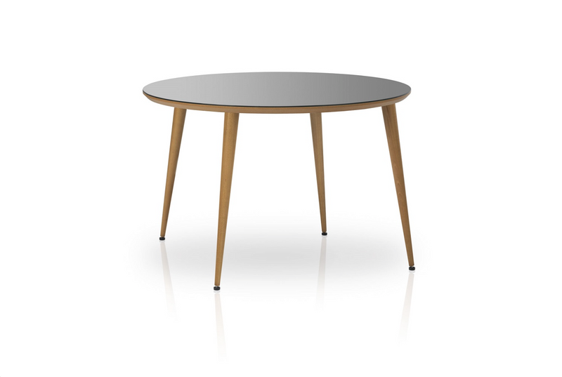 ESSAI Round Glass Top Dining with Beech wooden legs