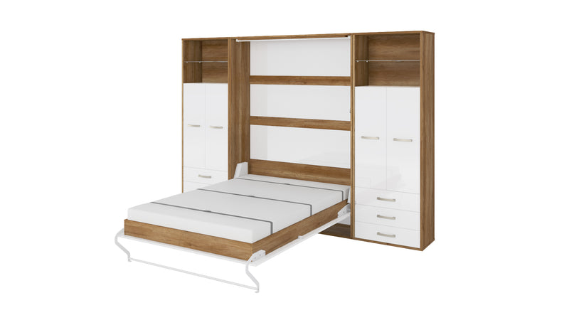 Vertical Wall Bed Invento, European Full Size with 2 cabinets