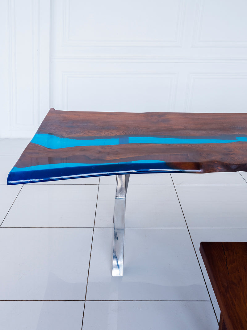 Elm Tree Solid Wood Dining Table KURT Filled with Polymer Resin