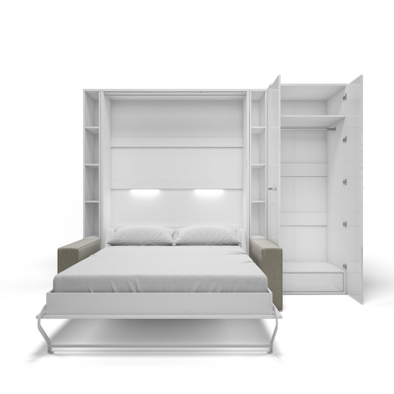 Vertical European FULL size Murphy Bed Invento with a Sofa, two Shelves and Wardrobe