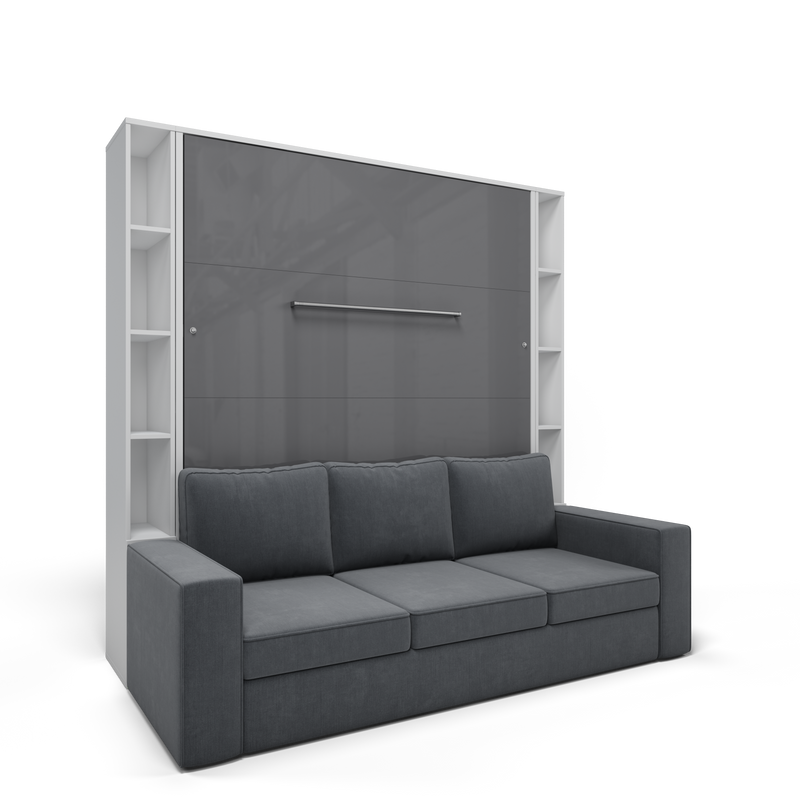 Vertical European Queen size Murphy Bed Invento with a Sofa and two Cabinets