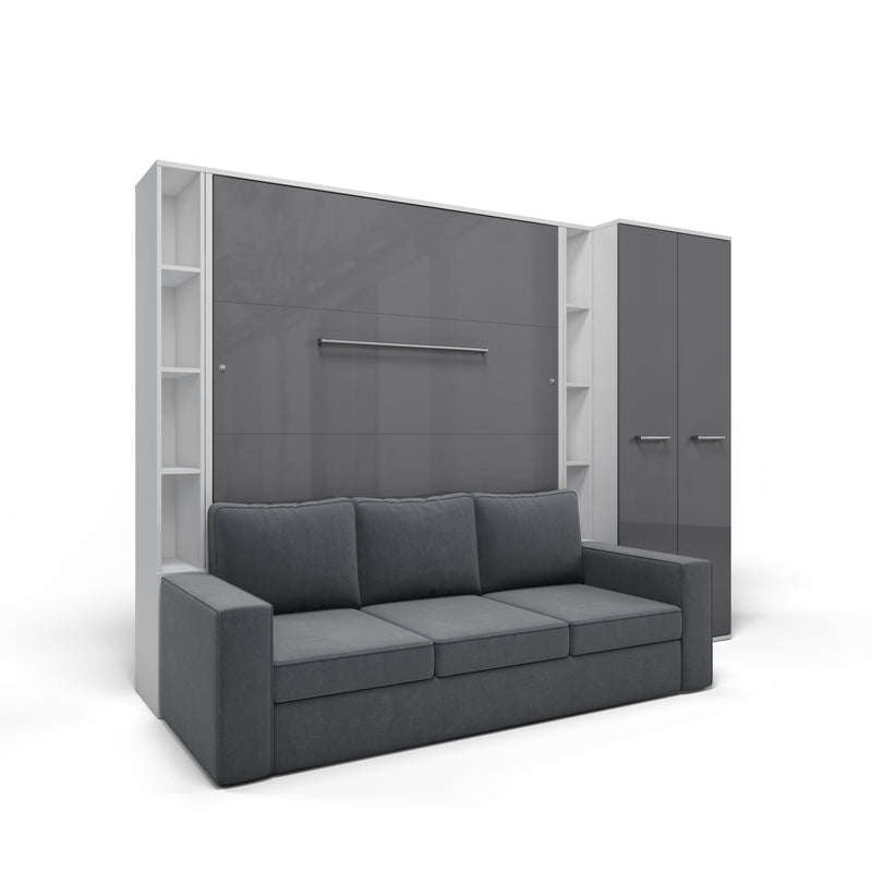 Vertical Queen size Murphy Bed Invento with a Sofa, two Cabinets and Wardrobe