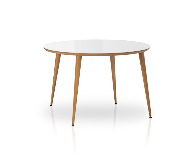 Round Glass Top Dining Table ESSAI with Beech wooden legs