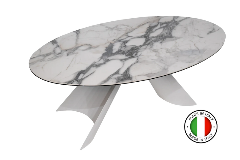 Dining Table GIORGIA with white ceramic top and metal base