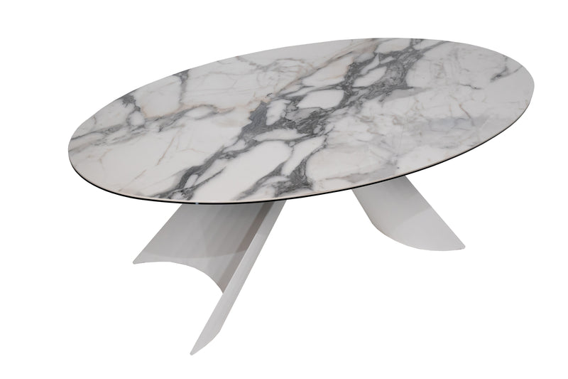 Dining Table GIORGIA with white ceramic top and metal base