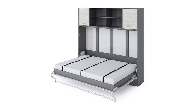 Invento Horizontal Murphy Bed, European Full Size with a cabinet on top
