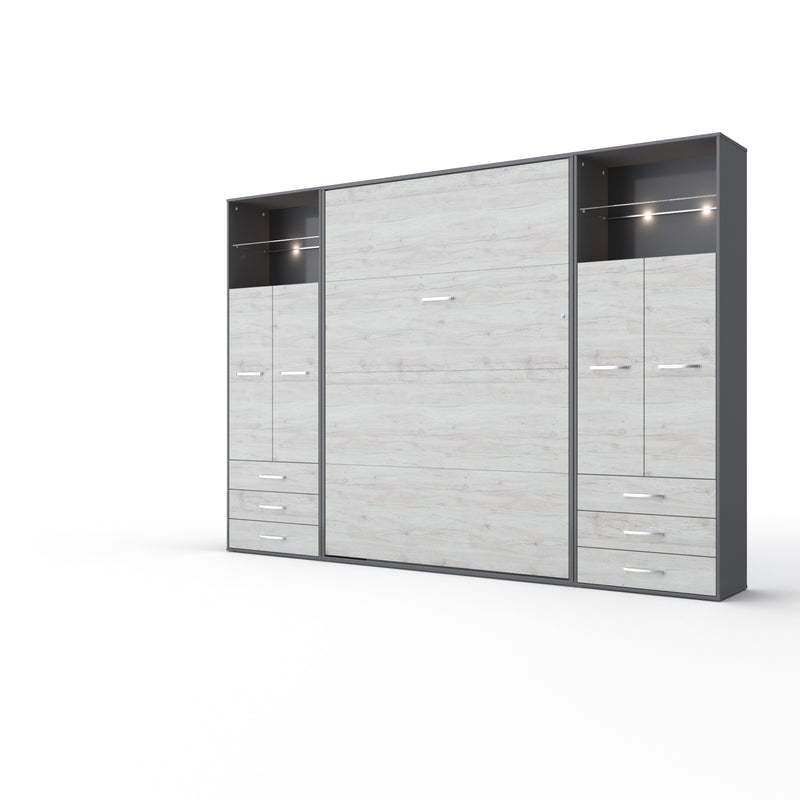 Vertical Wall Bed Invento, European Full Size with 2 cabinets