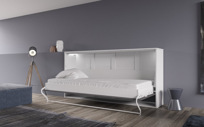 European Horizontal TWIN size Murphy Bed INVENTO with mattress and LED