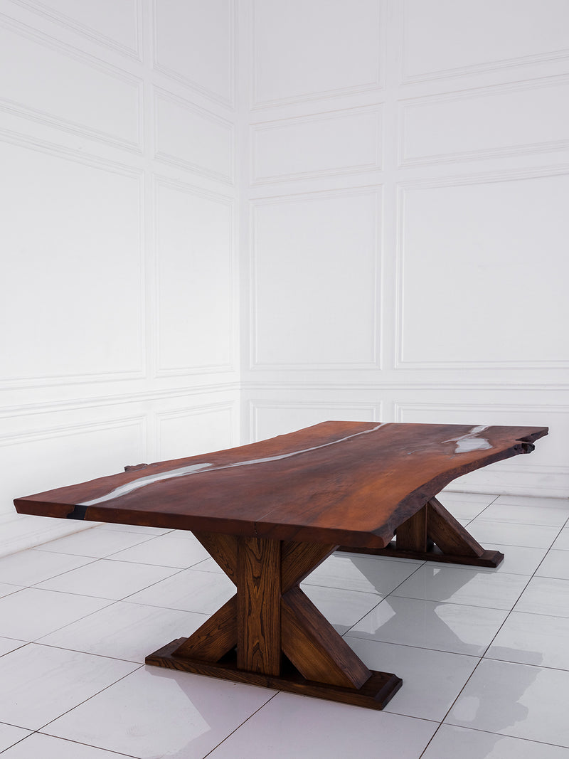 Dining Solid Pear Tree Wood Table MARS Filled with Polymer Resin