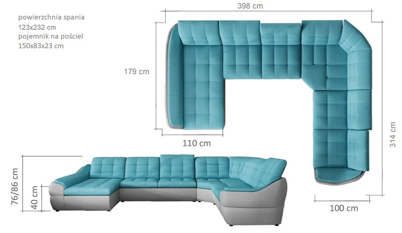 Sleeper Sectional Infinity XL, U-Shape, FULL XL with storage. Right